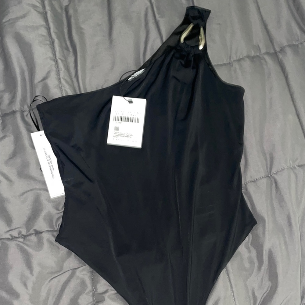 Princess Polly One-Shoulder Black Bodysuit with Ring Detail